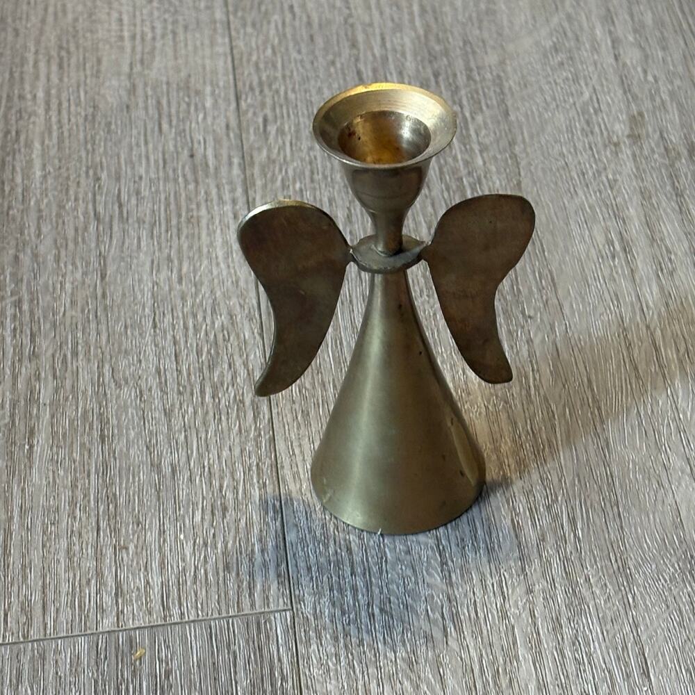 Vintage Brass Angel Candlestick Holder Winged Taper Candle Holder 4in Christmas